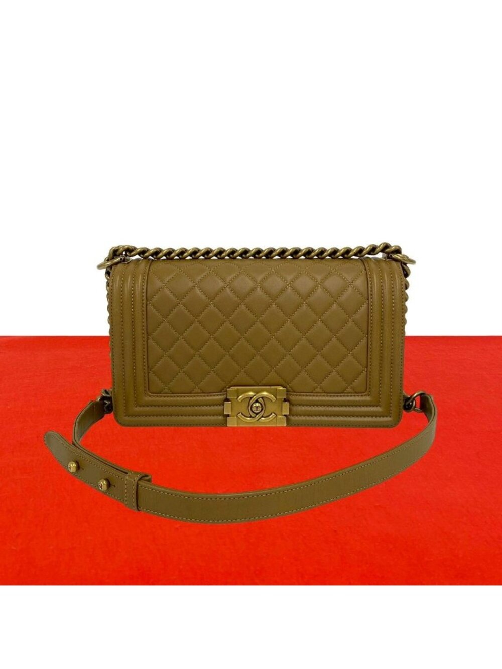 Chanel Boy Lambskin Leather Chain Shoulder Bag Brown